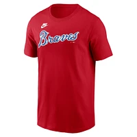 T-shirt Nike rouge pour hommes des Atlanta Braves Cooperstown Wordmark