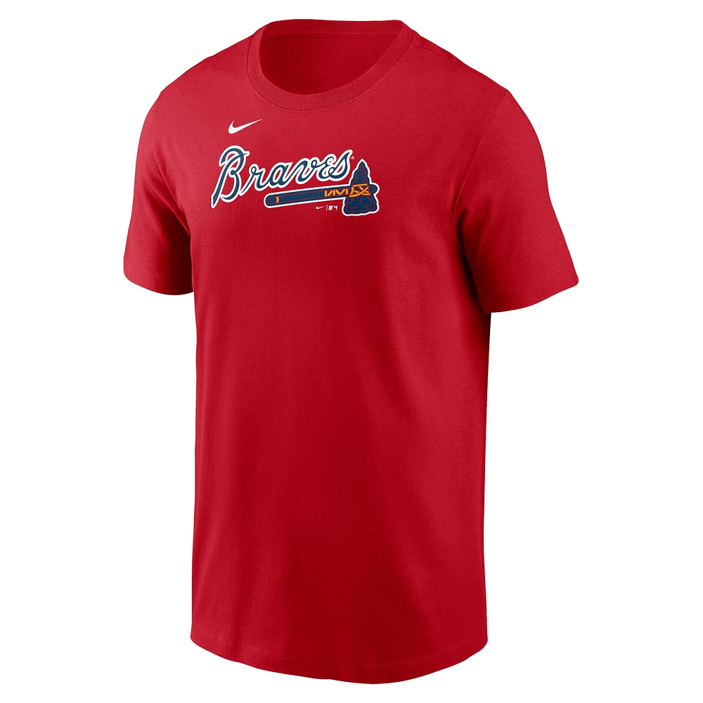 T-shirt Nike rouge pour hommes des Atlanta Braves Fuse Wordmark