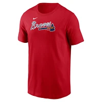 T-shirt Nike rouge pour hommes des Atlanta Braves Fuse Wordmark