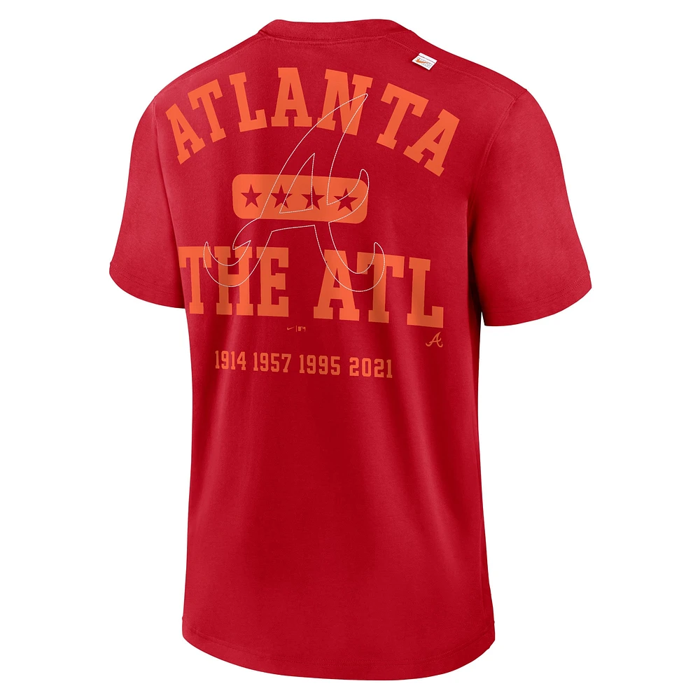 T-shirt Nike Atlanta Braves Statement Game Over rouge pour homme