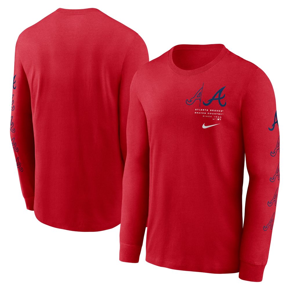 Men's Nike Red Atlanta Braves Team Slider Tri-Blend - Long Sleeve T-Shirt