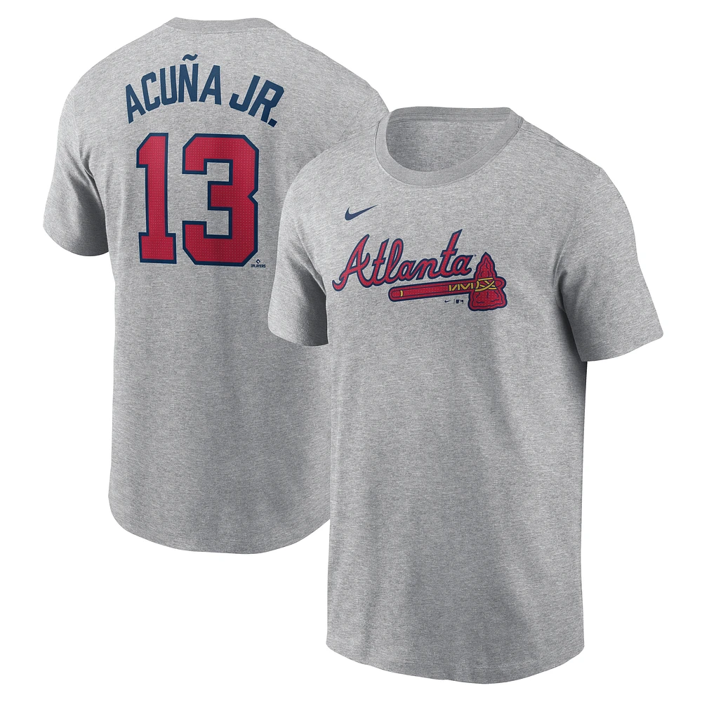 T-shirt Nike Ronald Acuña Jr. gris pour homme avec nom et numéro Fuse des Atlanta Braves