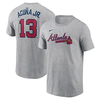 T-shirt Nike Ronald Acuña Jr. gris pour homme avec nom et numéro Fuse des Atlanta Braves