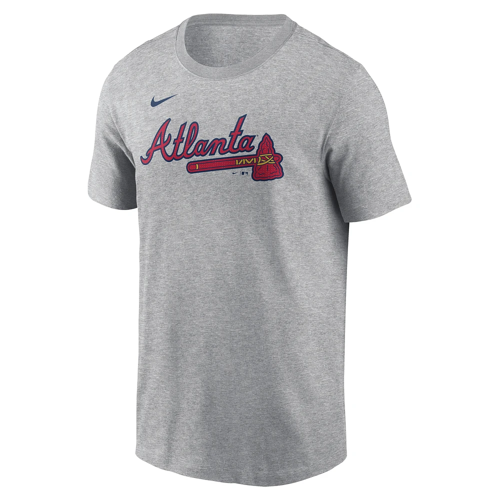 T-shirt Nike Ronald Acuña Jr. gris pour homme avec nom et numéro Fuse des Atlanta Braves