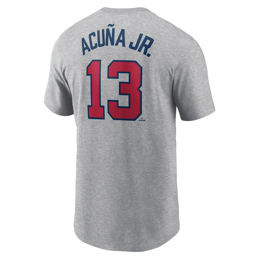 T-shirt Nike Ronald Acuña Jr. gris pour homme avec nom et numéro Fuse des Atlanta Braves