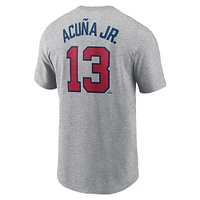 T-shirt Nike Ronald Acuña Jr. gris pour homme avec nom et numéro Fuse des Atlanta Braves