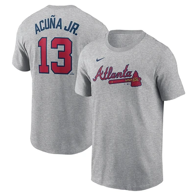 T-shirt Nike Ronald Acuña Jr. gris pour homme avec nom et numéro Fuse des Atlanta Braves
