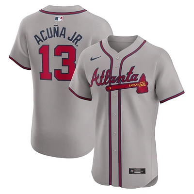 Maillot Nike Ronald Acuña Jr. pour homme, gris, Atlanta Braves Road Elite, joueur