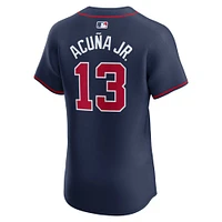 Maillot Nike Ronald Acuña Jr. pour homme, bleu marine, joueur d'élite alternatif des Braves d'Atlanta