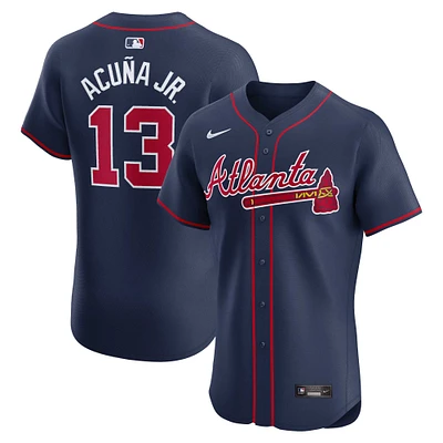 Maillot Nike Ronald Acuña Jr. pour homme, bleu marine, joueur d'élite alternatif des Braves d'Atlanta