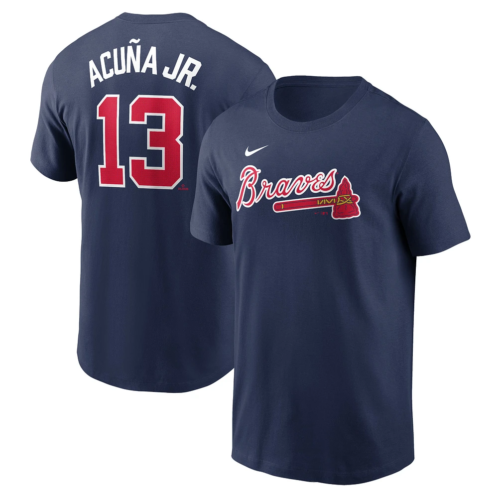 T-shirt avec nom et numéro Nike Ronald Acuña Jr. pour hommes, bleu marine, Atlanta Braves Fuse