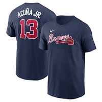 T-shirt avec nom et numéro Nike Ronald Acuña Jr. pour hommes, bleu marine, Atlanta Braves Fuse