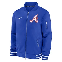 Veste aviateur entièrement zippée Nike Royal Atlanta Braves Authentic Collection City Connect pour homme