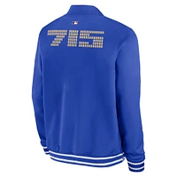 Veste aviateur entièrement zippée Nike Royal Atlanta Braves Authentic Collection City Connect pour homme