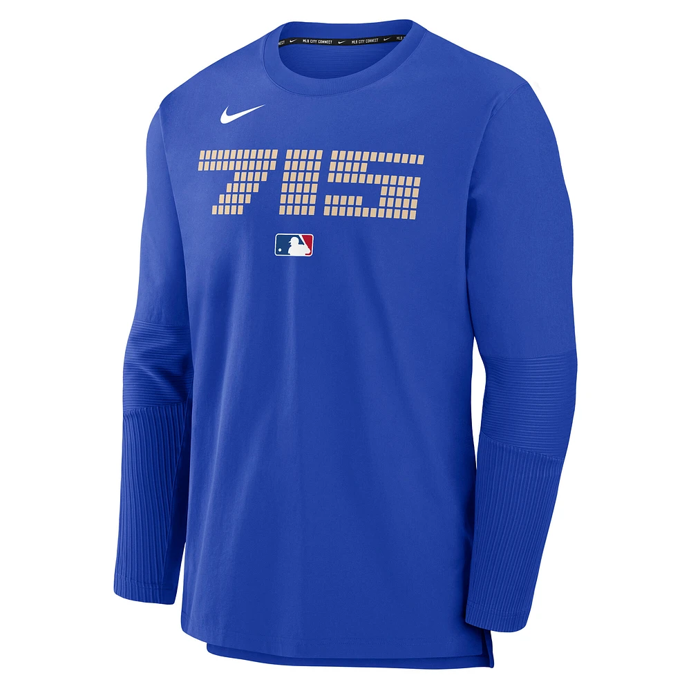 Men's Nike  Royal Atlanta Braves Authentic Collection City Connect Lightweight Player Tri-Blend Performance Long Sleeve T-Shirt