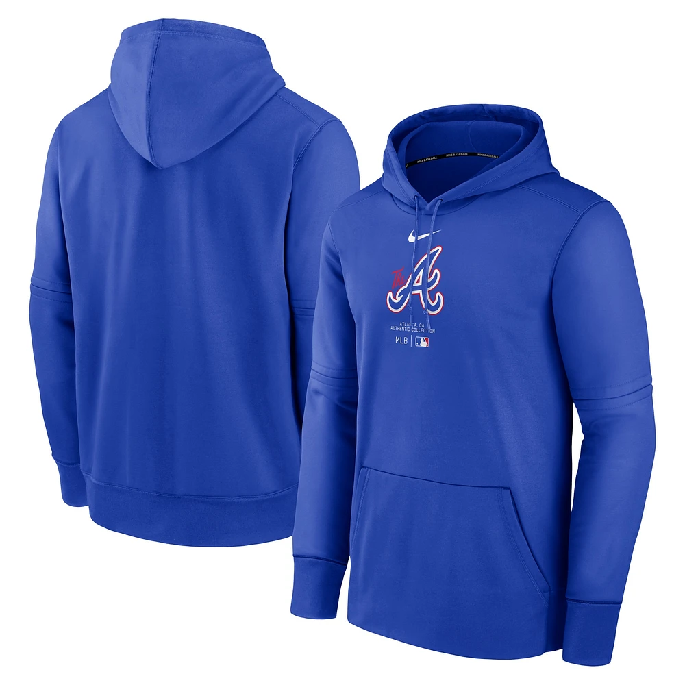 Sweat à capuche Nike Royal Atlanta Braves Authentic Collection City Connect Practice Performance pour homme