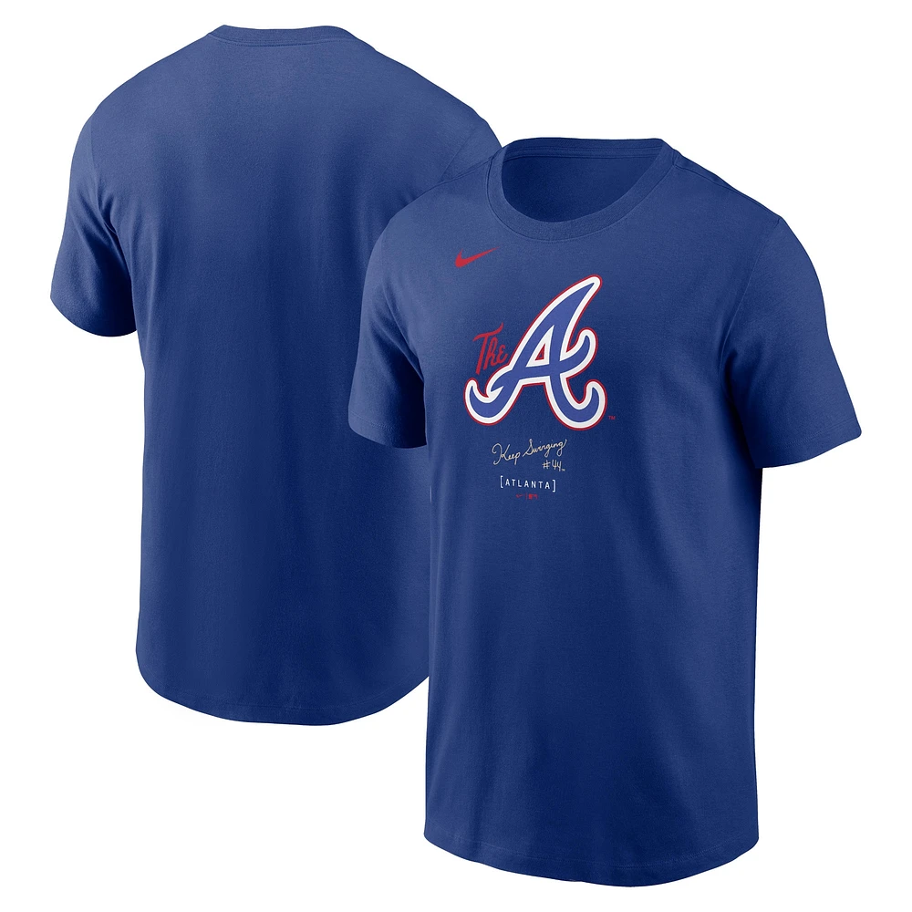 T-shirt Nike Royal Atlanta Braves City Connect avec grand logo pour homme