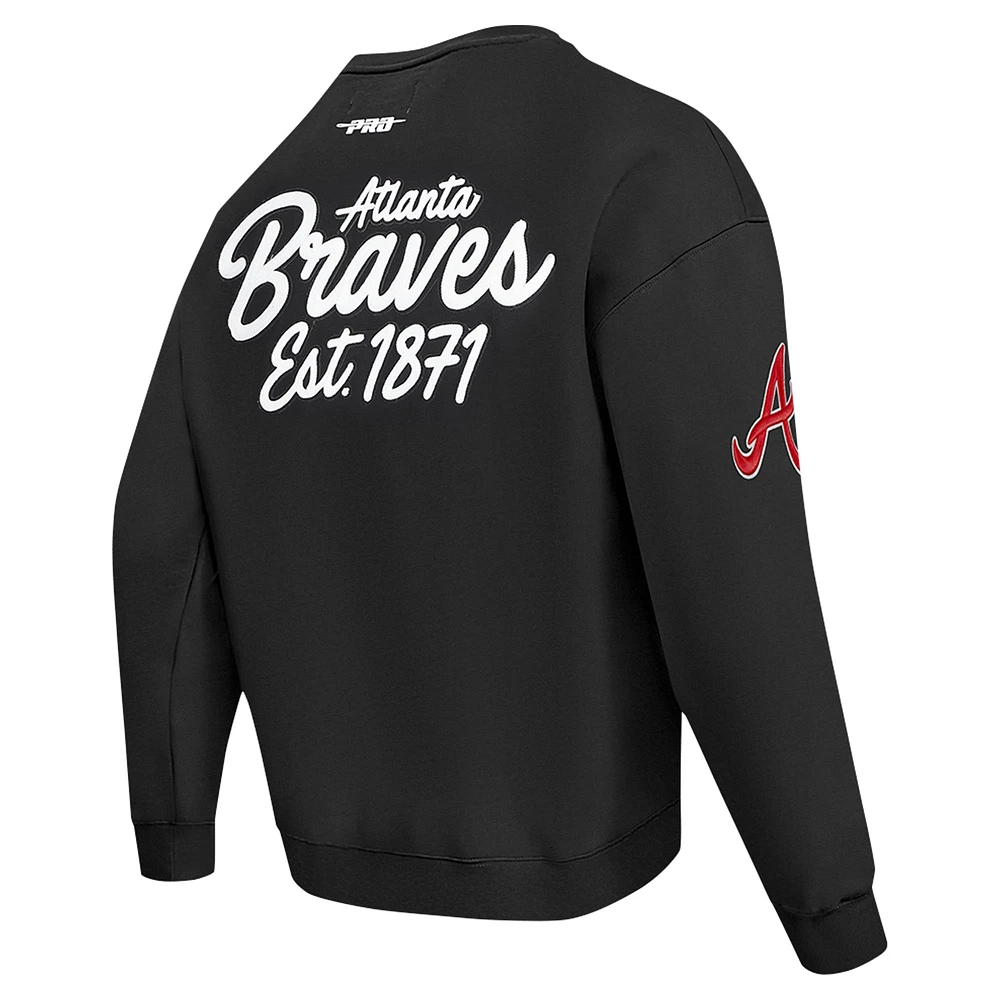 Men's Pro Standard Black Atlanta Braves Paint The City Dropped Shoulder Pullover Sweatshirt