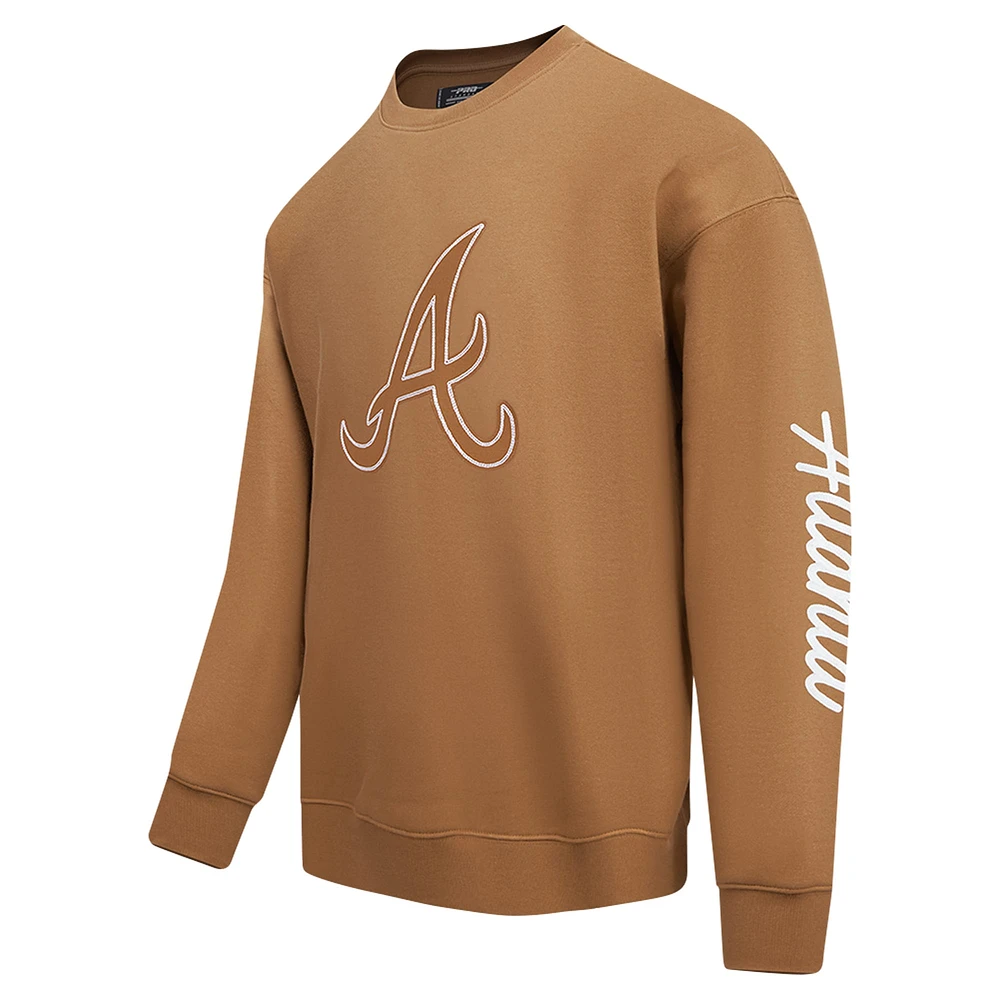 Men's Pro Standard Brown Atlanta Braves Paint The City Dropped Shoulder Pullover Sweatshirt