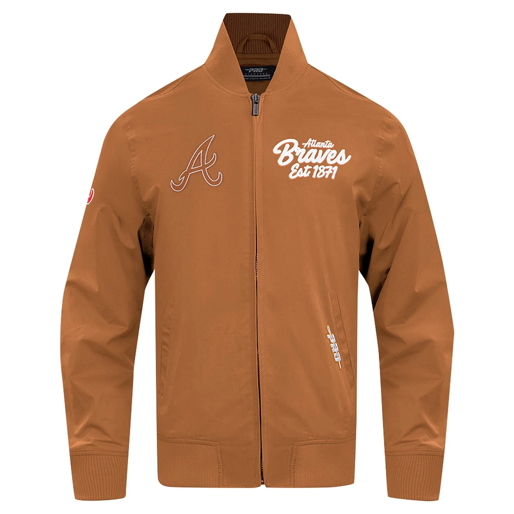 Men's Pro Standard Brown Atlanta Braves Paint The City Twill Full-Zip Jacket