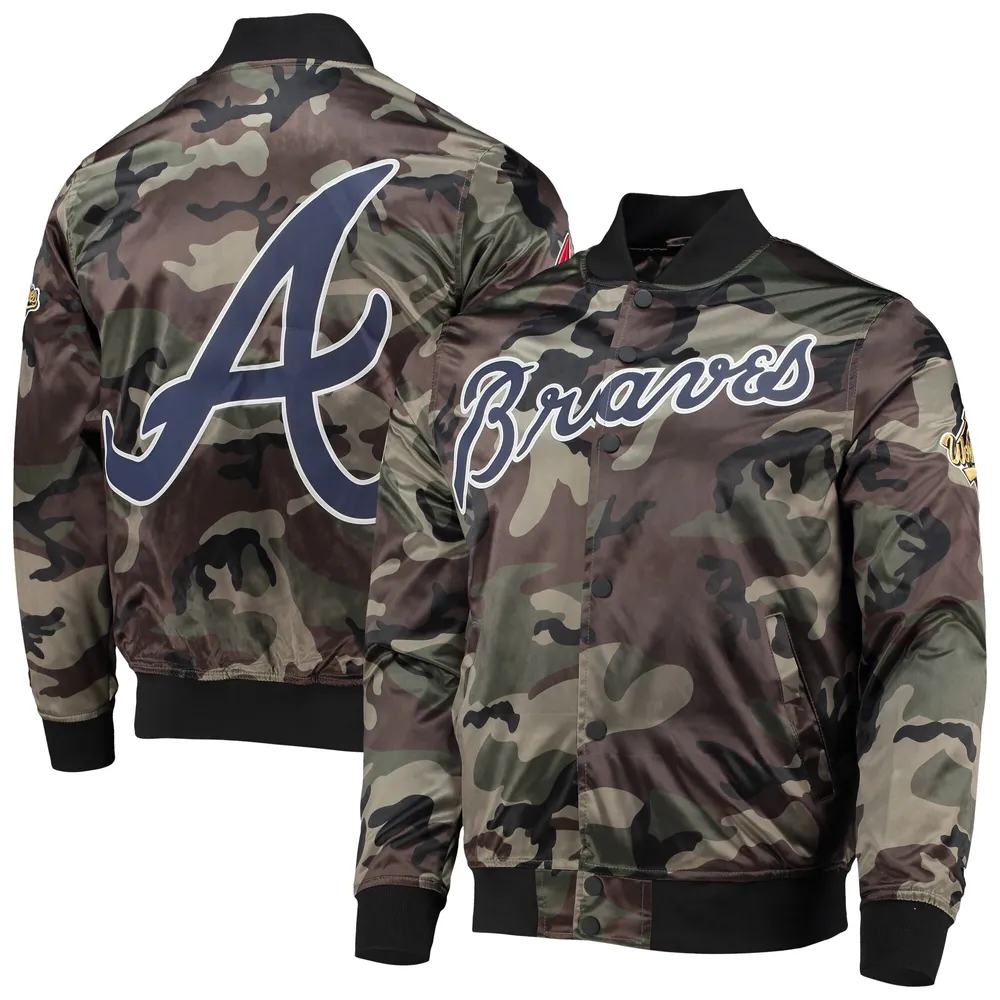 Men's Mitchell & Ness Navy/Red Atlanta Braves Big & Tall Coaches Satin  Full-Snap Jacket