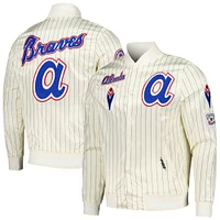 Veste à bouton-pression en satin classique rétro fines rayures de la collection Cooperstown des Atlanta Braves d'Atlanta Pro Standard pour hommes