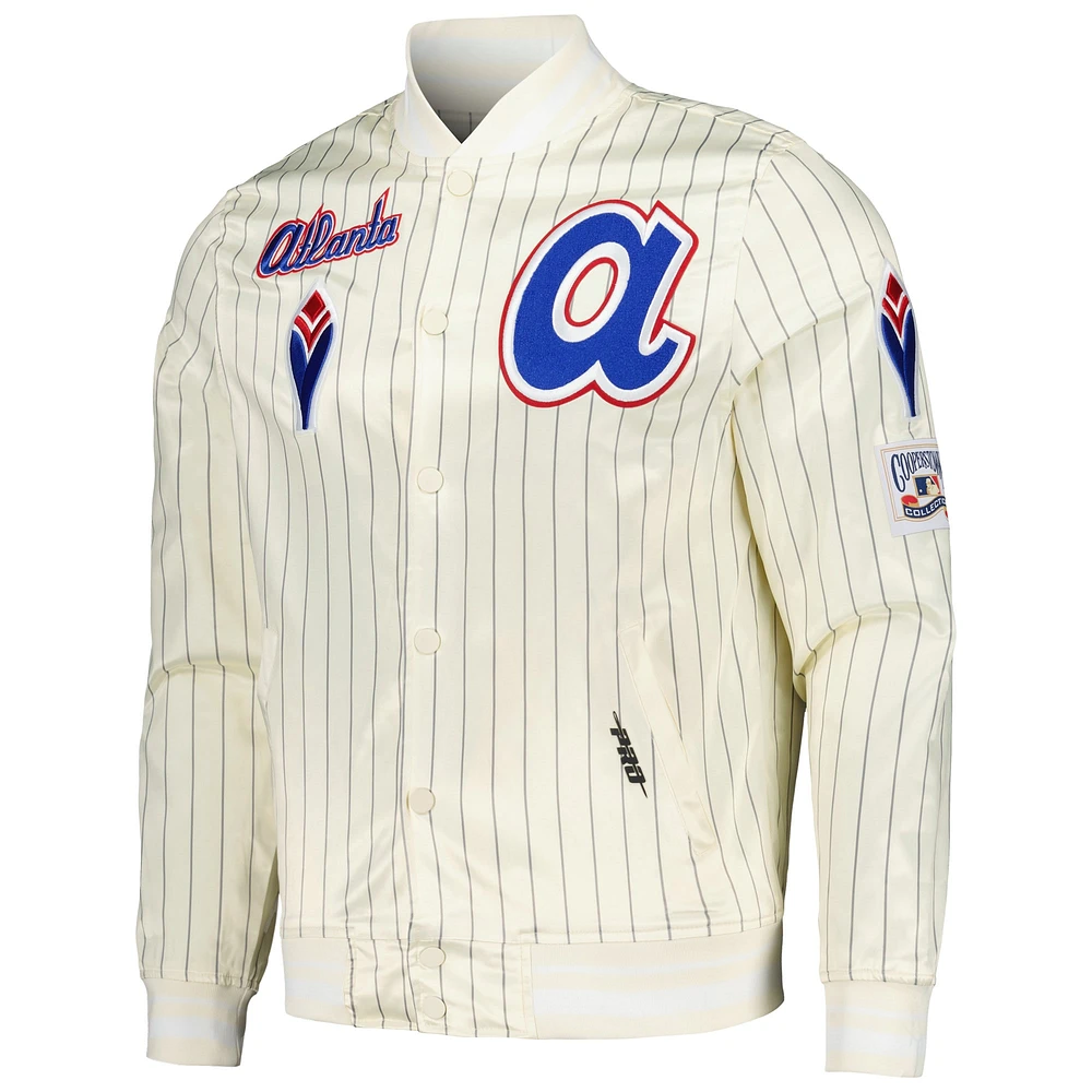 Men's Pro Standard Cream Atlanta Braves Cooperstown Collection Pinstripe Retro Classic Satin Full-Snap Jacket