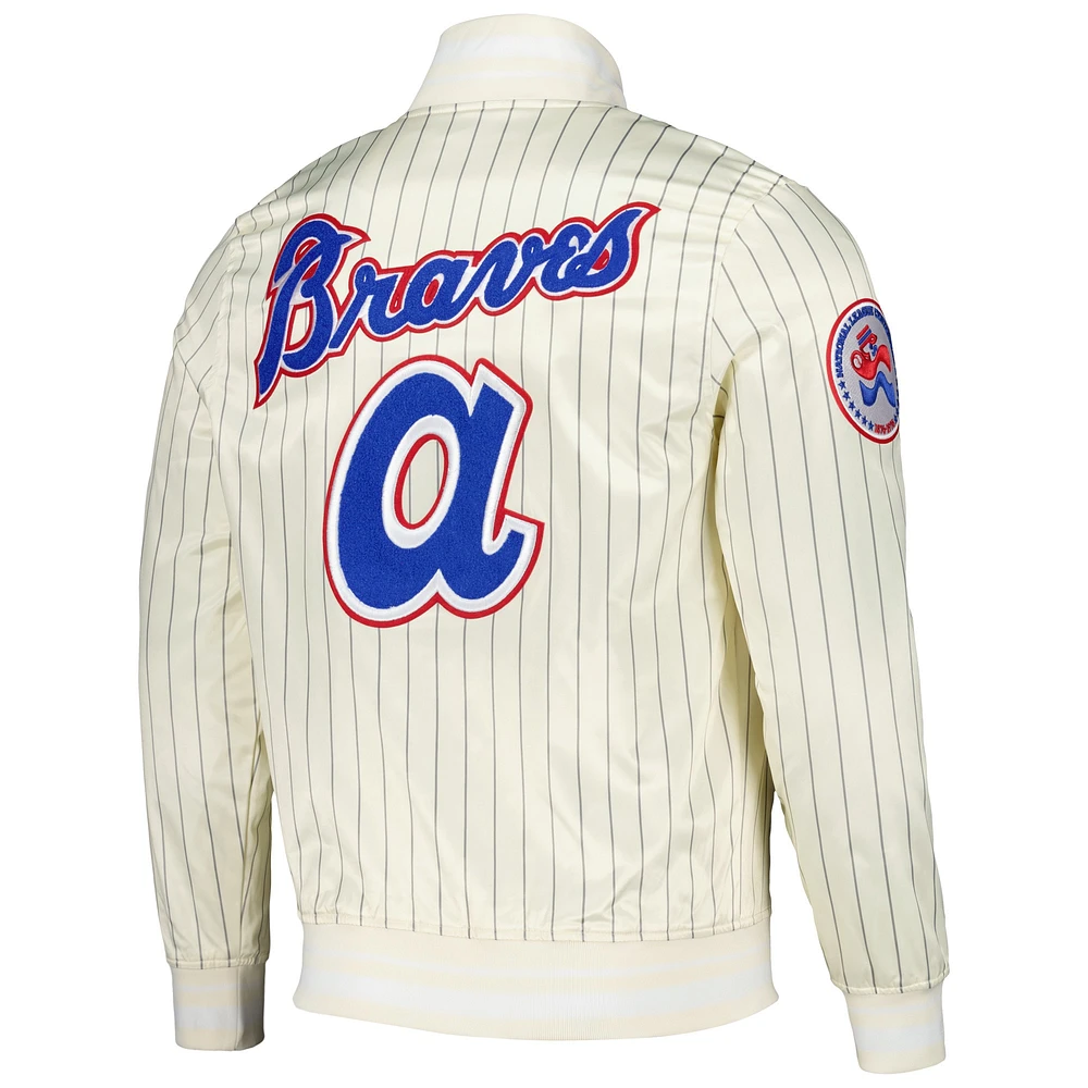 Men's Pro Standard Cream Atlanta Braves Cooperstown Collection Pinstripe Retro Classic Satin Full-Snap Jacket