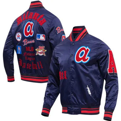 Atlanta Braves Pro Standard Old English Satin Full-Snap Varsity Jacket - Navy