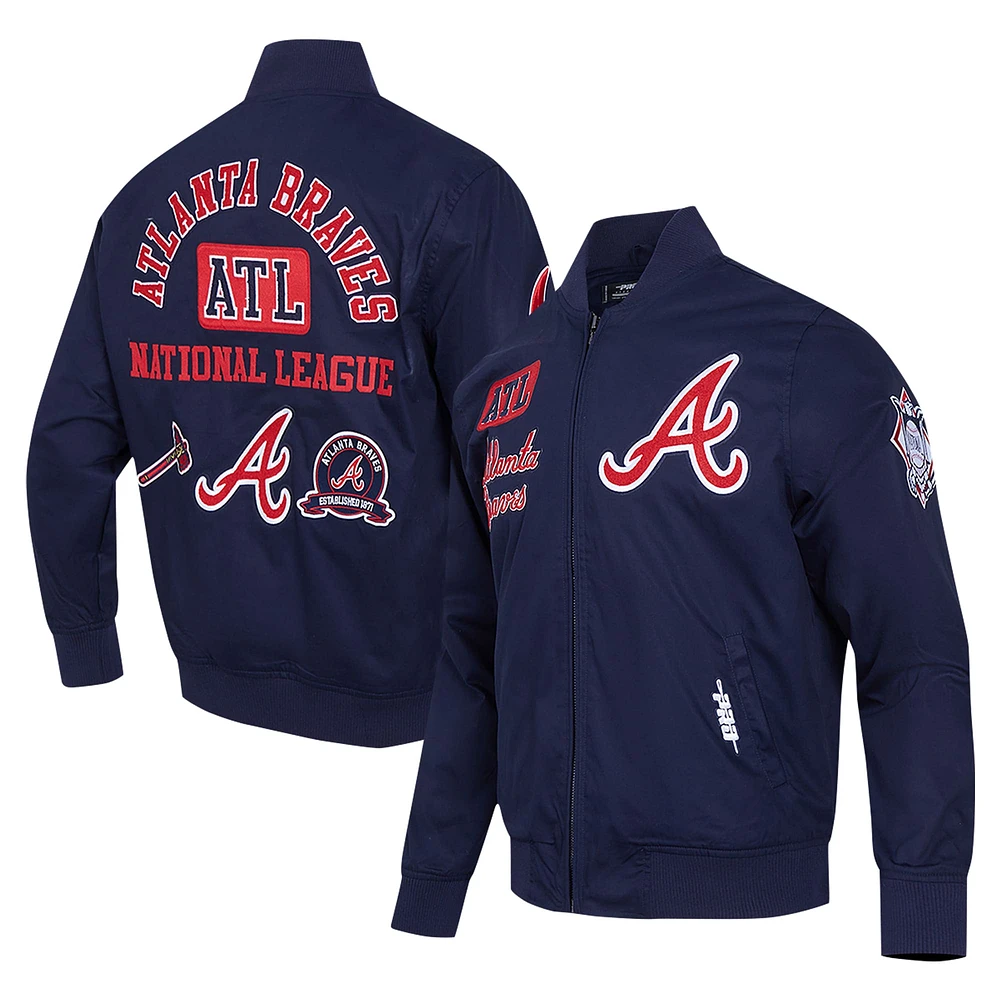 Men's Pro Standard Navy Atlanta Braves Twill Full-Zip Jacket