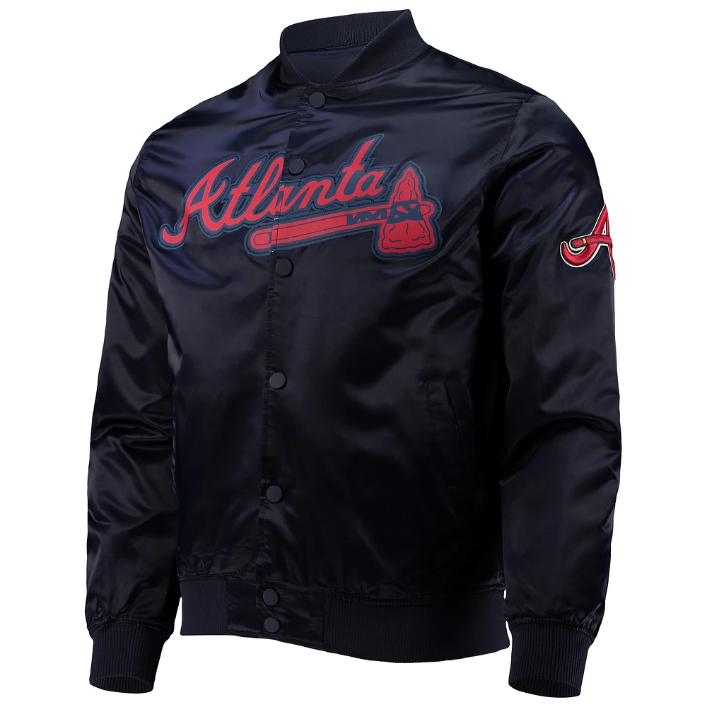 Men's Pro Standard Navy Atlanta Braves Wordmark Satin Full-Snap Jacket