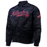 Men's Pro Standard Navy Atlanta Braves Wordmark Satin Full-Snap Jacket
