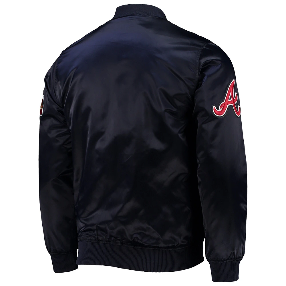 Men's Pro Standard Navy Atlanta Braves Wordmark Satin Full-Snap Jacket