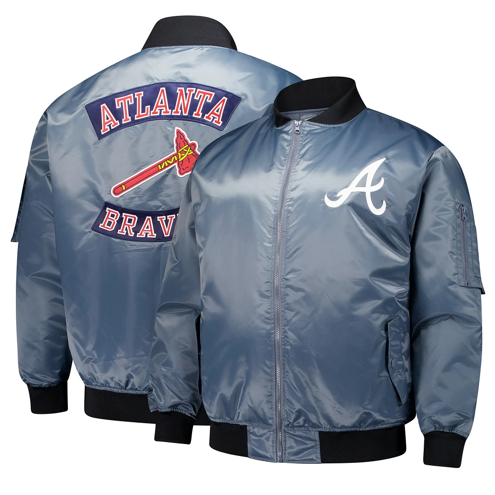 Blouson aviateur entièrement zippé Atlanta Braves pour homme, couleur anthracite, grande taille