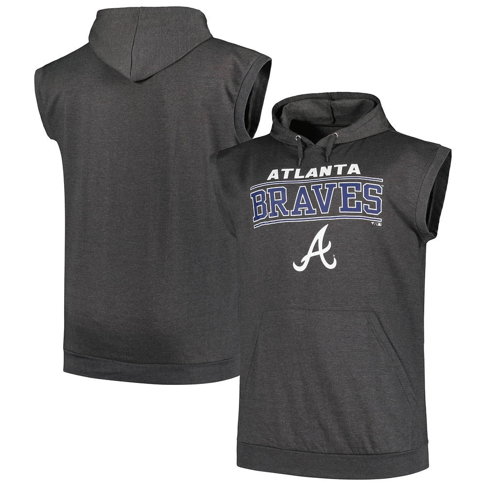 Men's Profile Heather Charcoal Atlanta Braves Big & Tall Muscle Sleeveless Pullover Hoodie