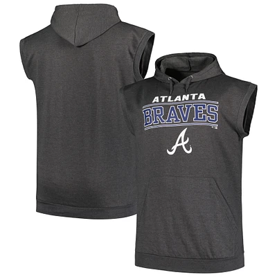 Sweat à capuche sans manches pour hommes Profile Heather Charcoal Atlanta Braves Big & Tall Muscle