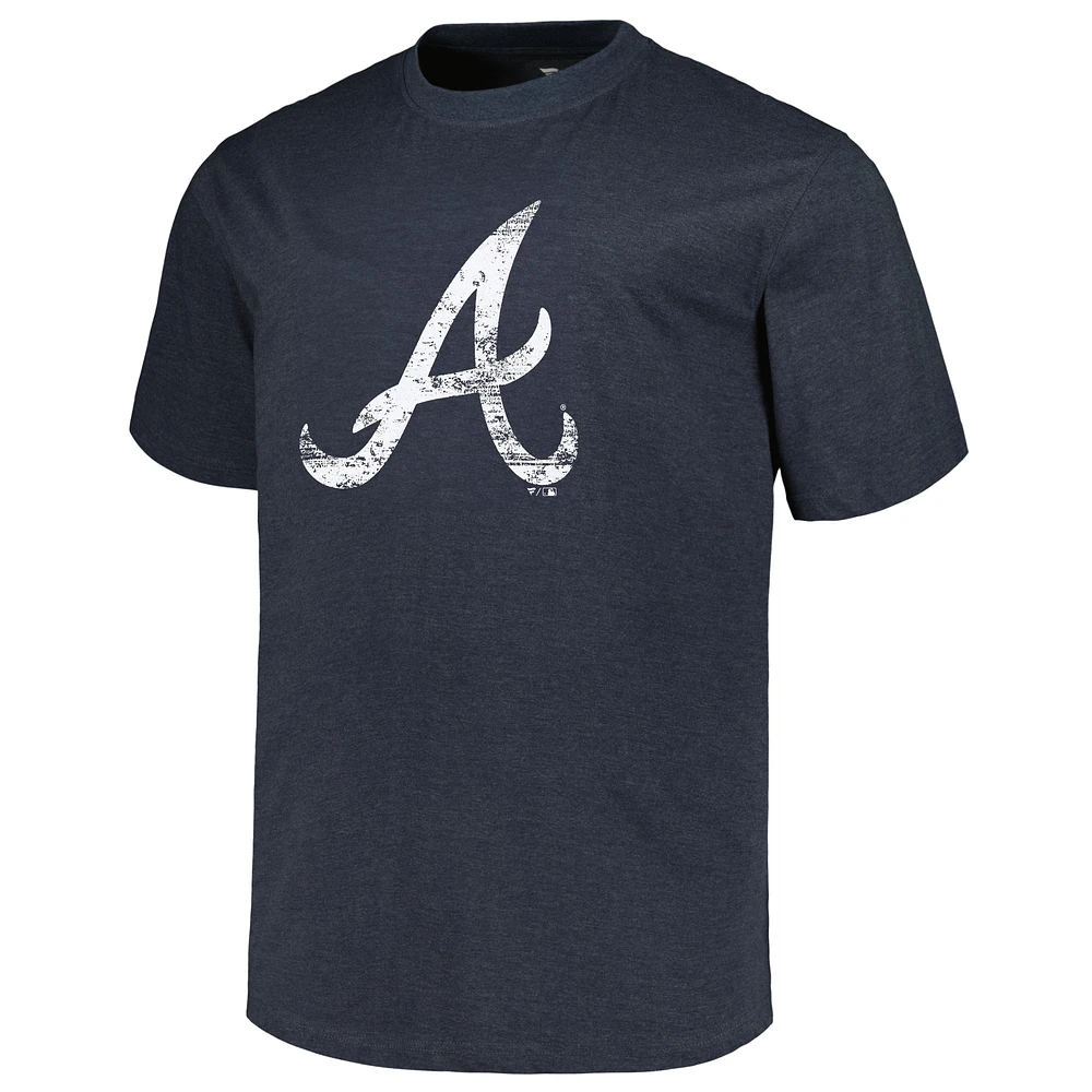 Men's Profile Heather Navy Atlanta Braves Big & Tall Weathered Logo T-Shirt