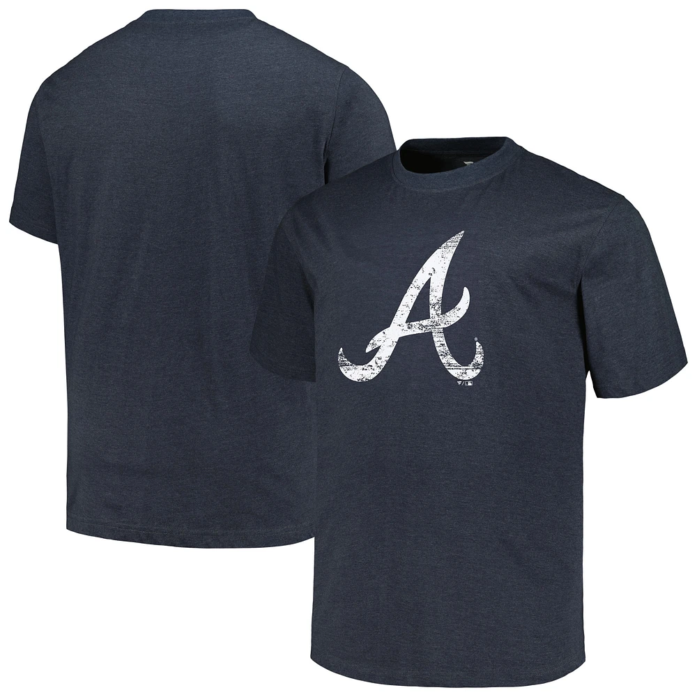 Men's Profile Heather Navy Atlanta Braves Big & Tall Weathered Logo T-Shirt