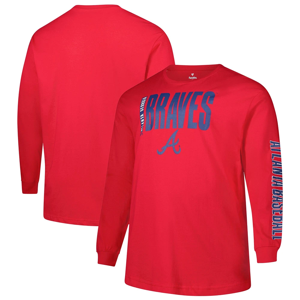 T-shirt à manches longues Big & Tall deux coups pour hommes des Braves d'Atlanta, profil rouge