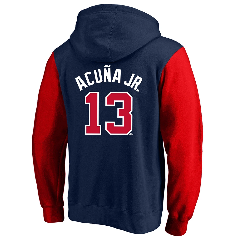 Sweat à capuche en polaire bleu marine Ronald Acuna Jr. des Braves d'Atlanta, grand format, avec nom et numéro