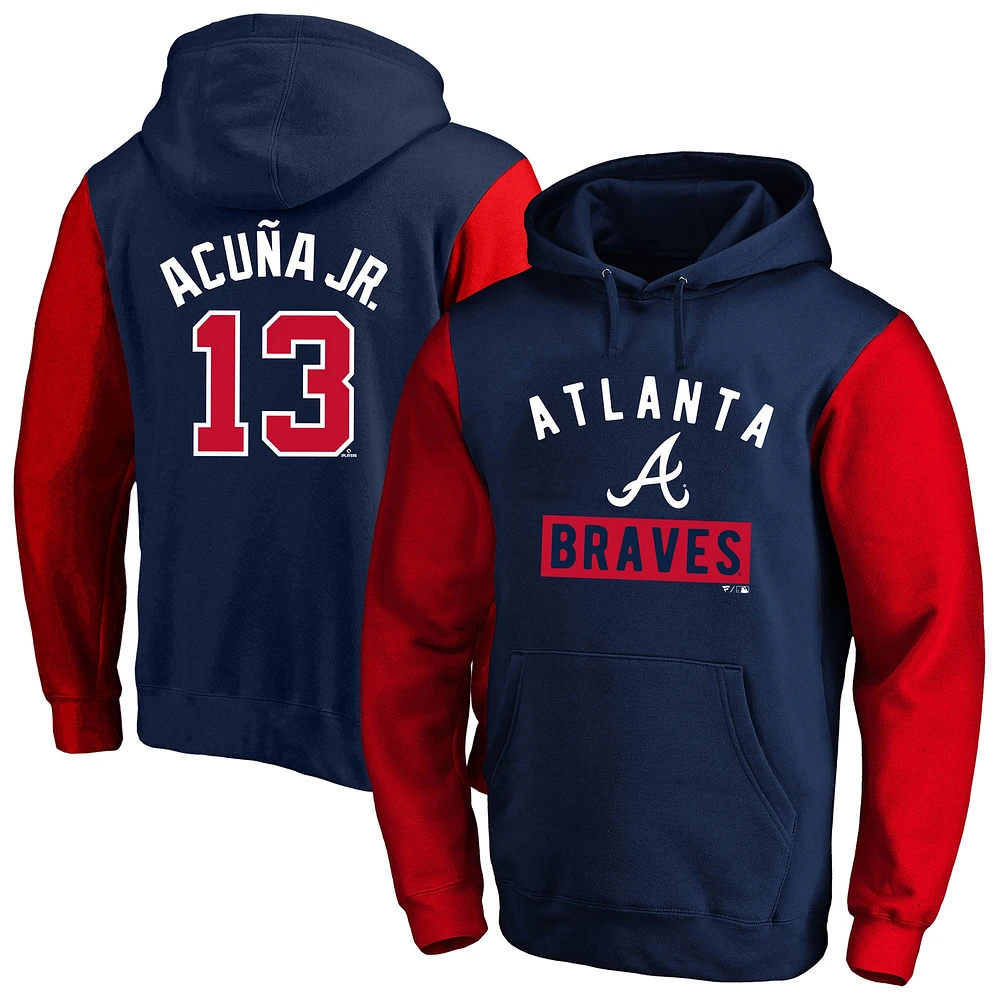 Sweat à capuche en polaire bleu marine Ronald Acuna Jr. des Braves d'Atlanta, grand format, avec nom et numéro