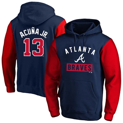 Sweat à capuche en polaire bleu marine Ronald Acuna Jr. des Braves d'Atlanta, grand format, avec nom et numéro
