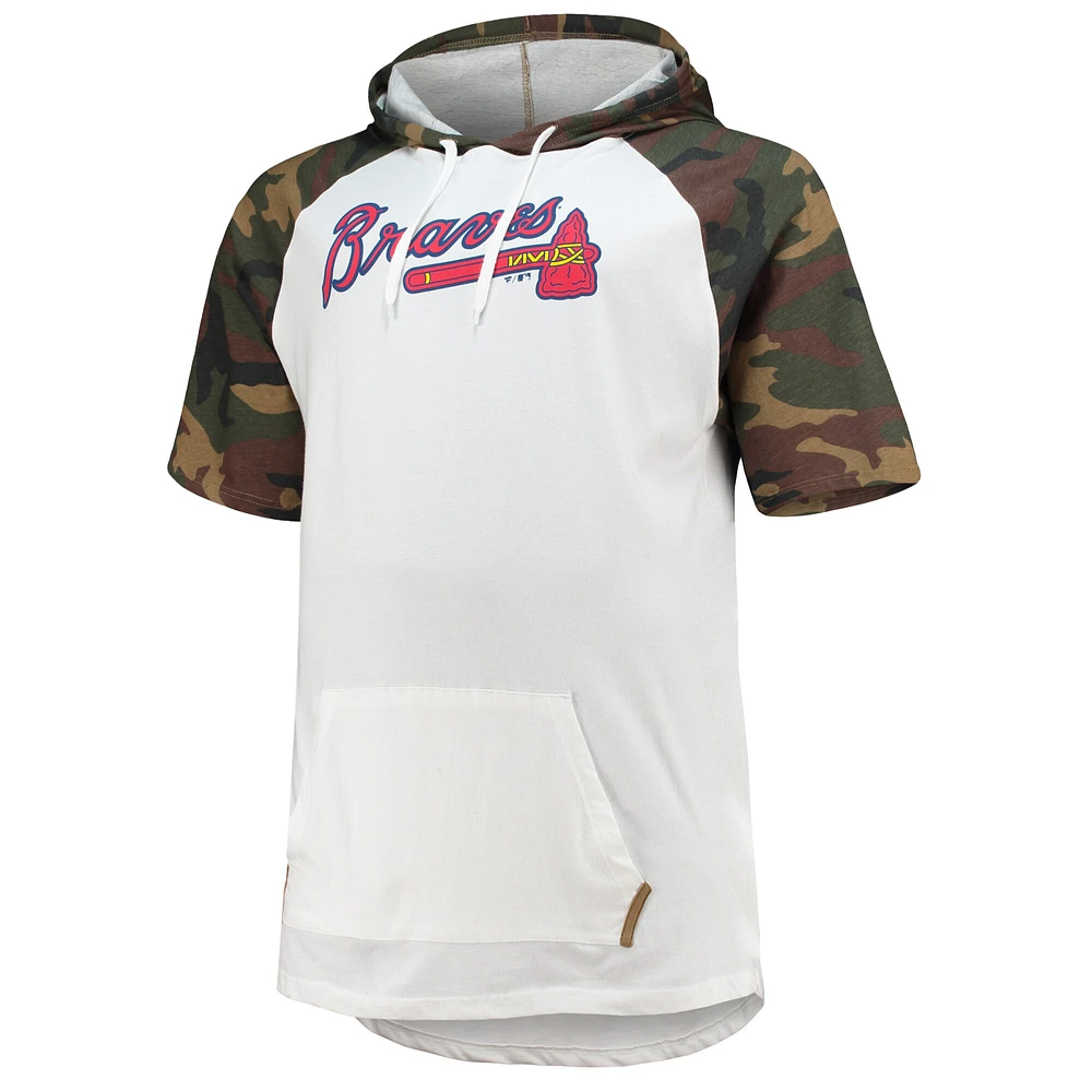 T-shirt à capuche raglan Ronald Acuna Jr. pour homme, blanc/camouflage Atlanta Braves Player Big & Tall