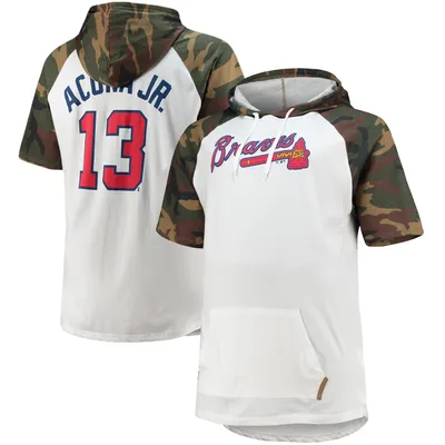 T-shirt à capuche raglan Ronald Acuna Jr. pour homme, blanc/camouflage Atlanta Braves Player Big & Tall