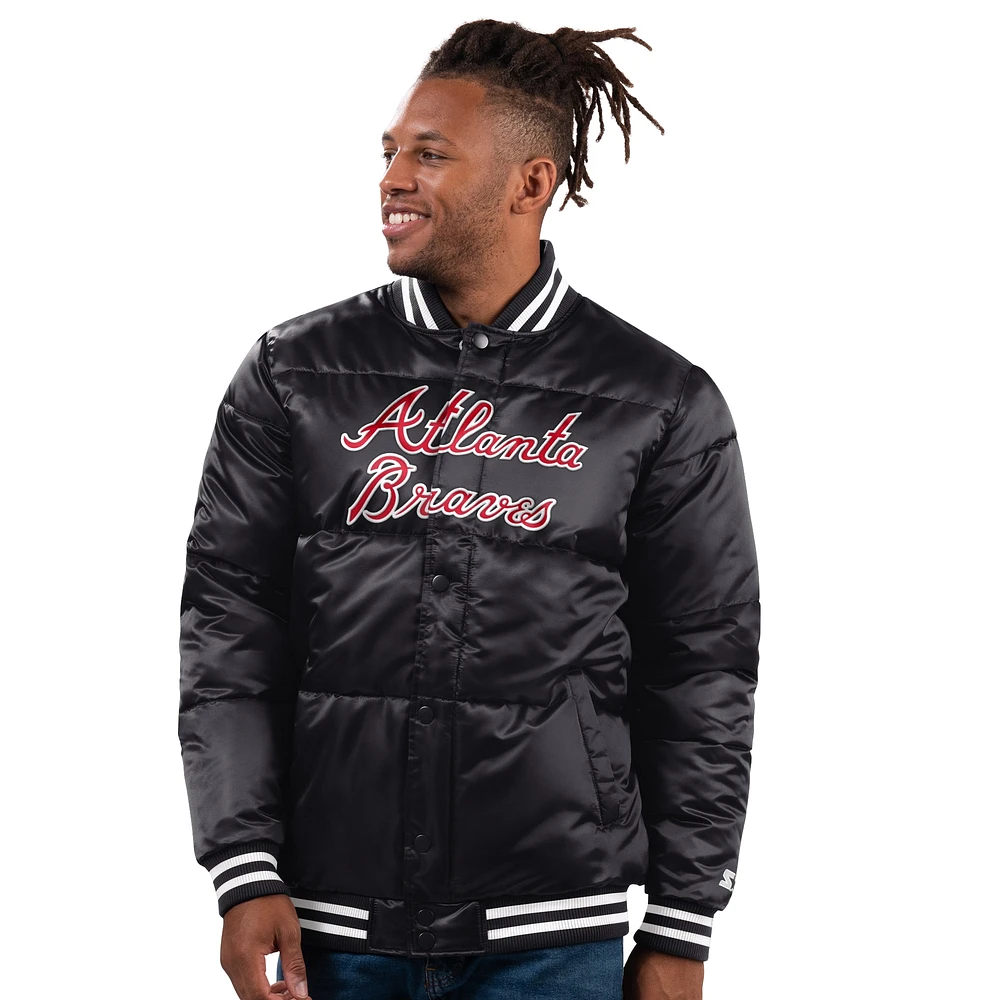 Veste en satin noire à boutons-pression Starter pour homme des Braves d'Atlanta