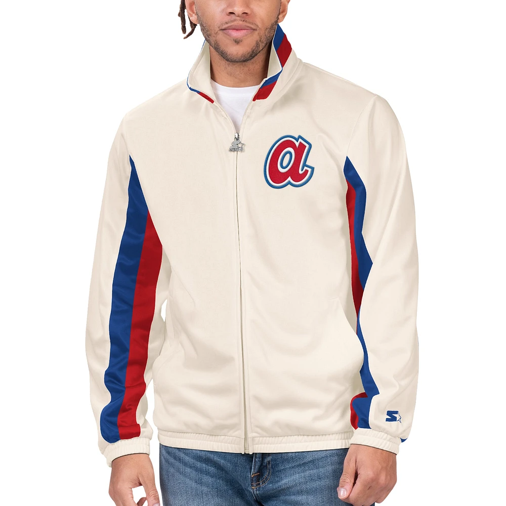 Veste de survêtement entièrement zippée Starter Cream Atlanta Braves Rebound Cooperstown Collection pour hommes