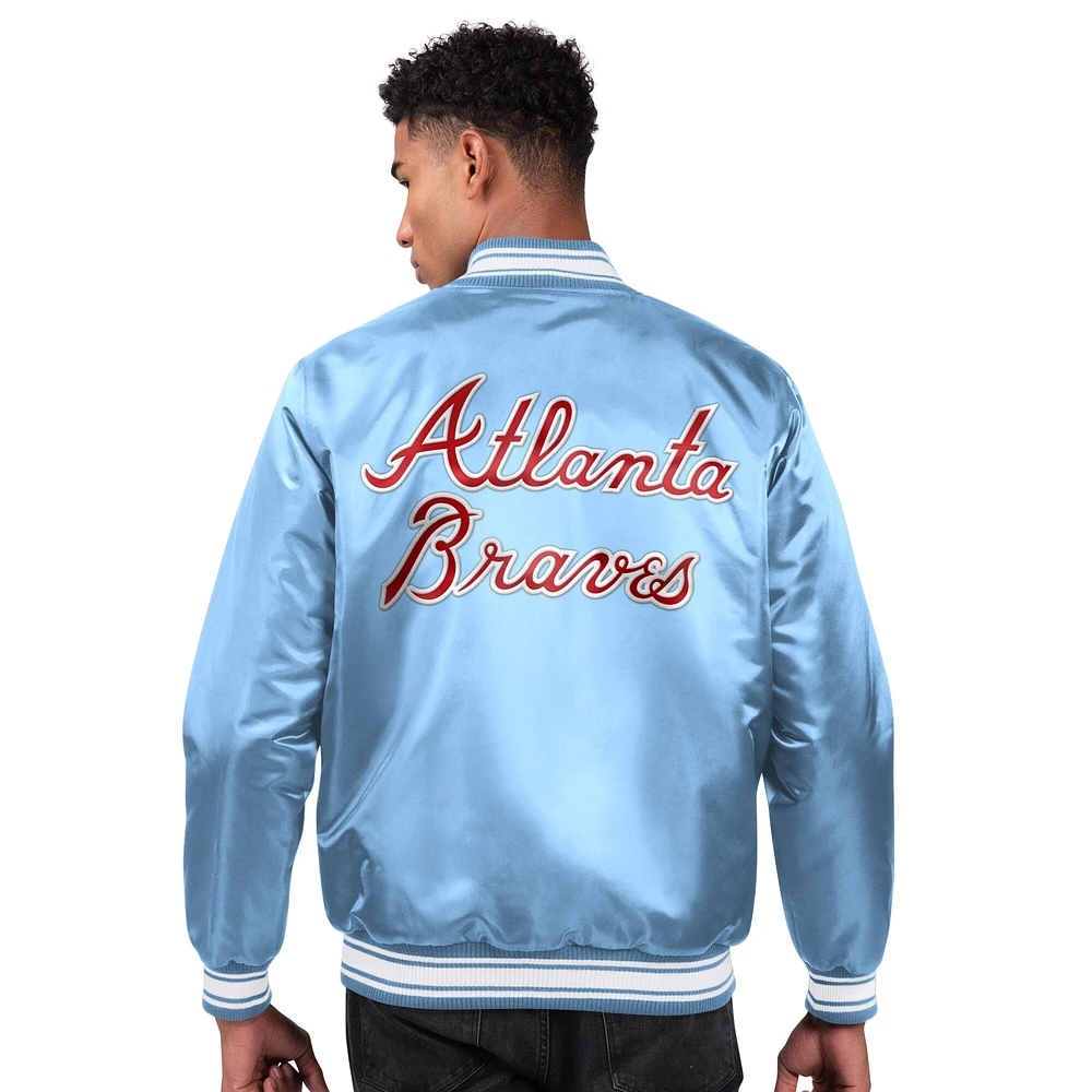 Men's Starter Light Blue Atlanta Braves Locker Room Satin Full-Snap Varsity Jacket
