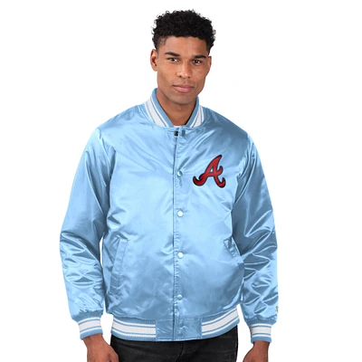 Men's Starter Light Blue Atlanta Braves Locker Room Satin Full-Snap Varsity Jacket