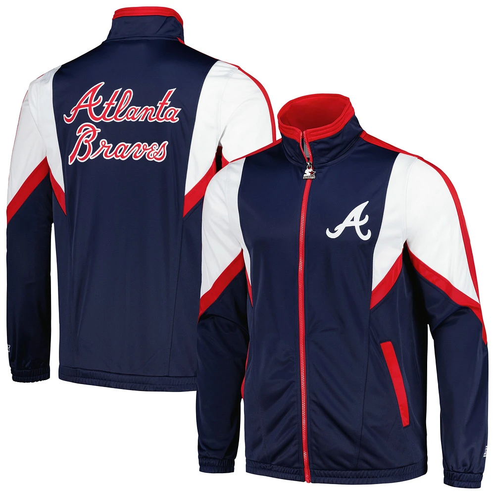 Men's Starter Navy Atlanta Braves Lead Runner Full-Zip Jacket