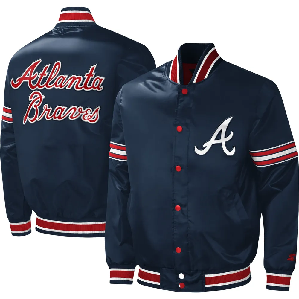 Lids Atlanta Braves Starter Midfield Satin Full-Snap Varsity Jacket - Navy